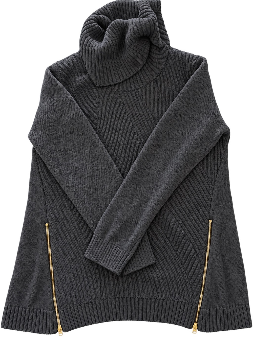 INC Asymmetrical Ribbed Cowl Neck Black Sweater Gold Accent Zippers Size 2X EUC - Picture 12 of 12
